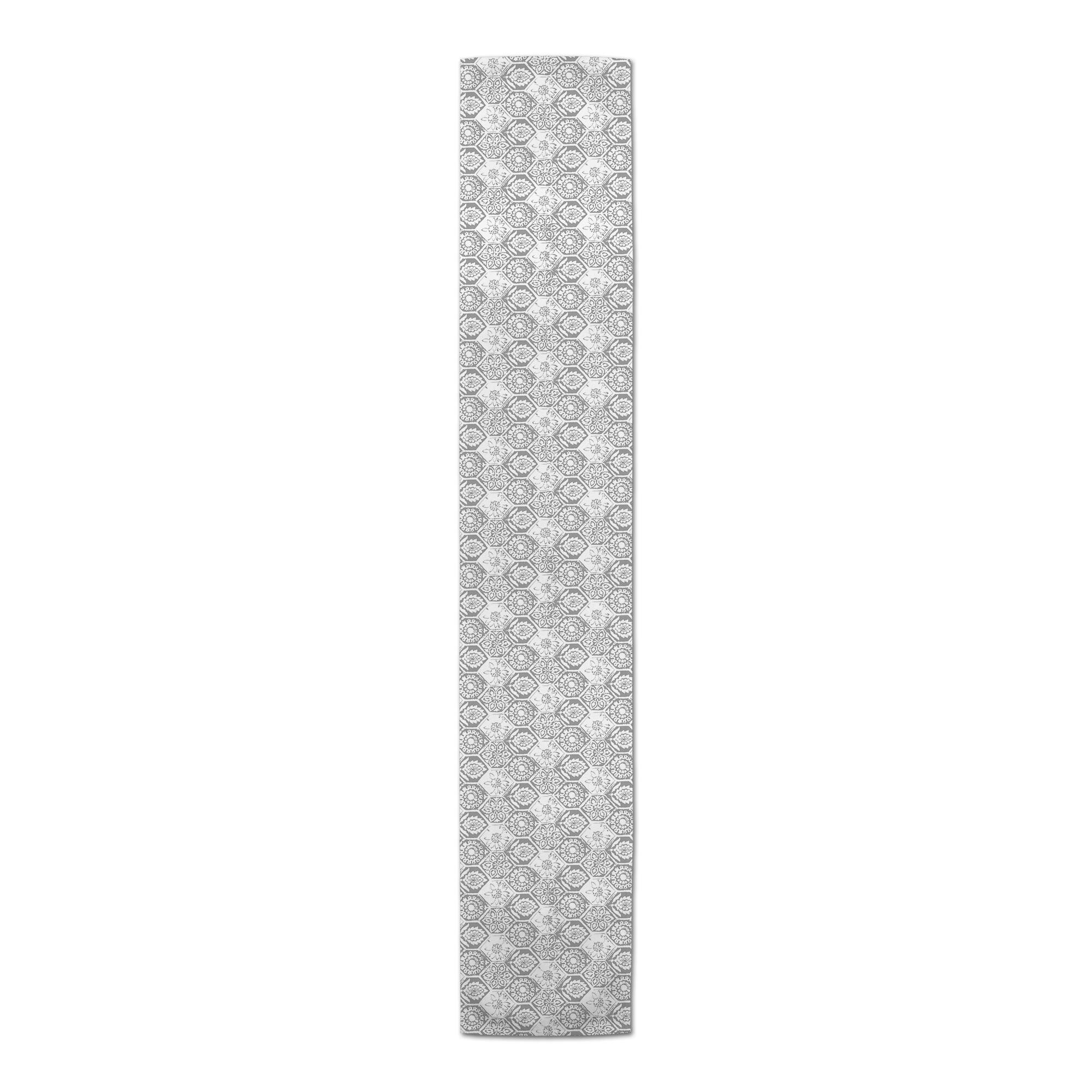 Gray Boho Tile 16" x 72" Cotton Twill Runner